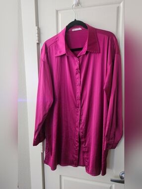 12th Tribe Bright Fuchsia Satin Blouse